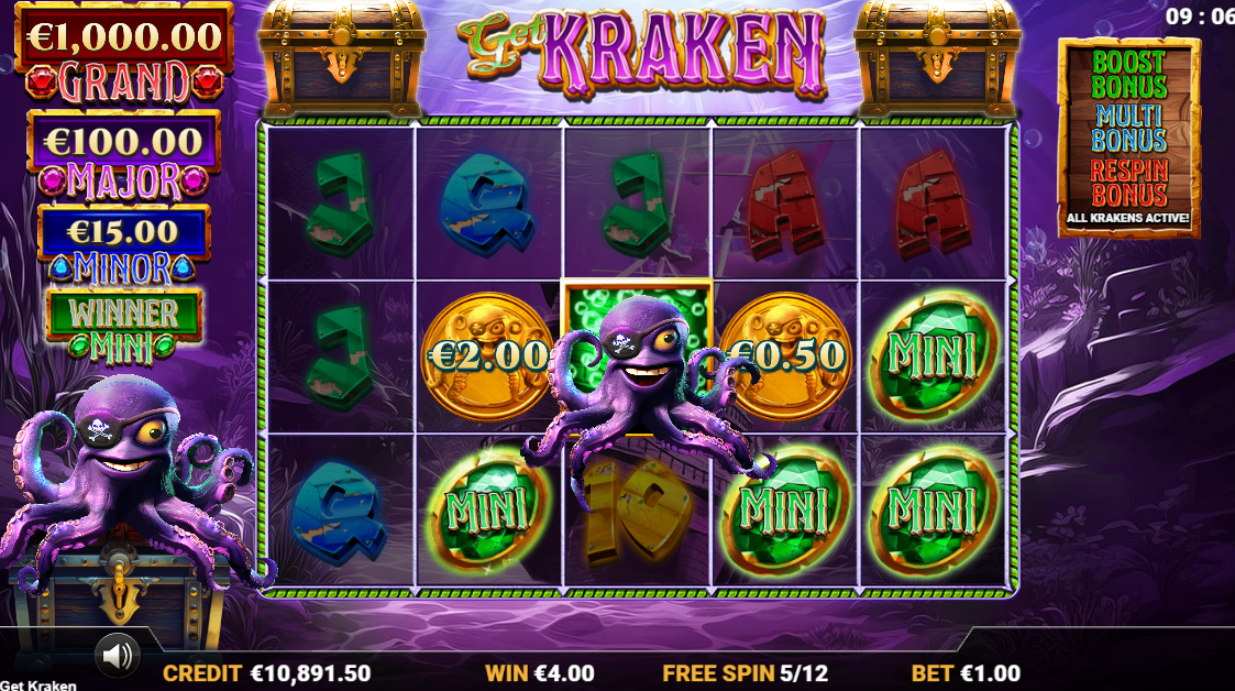 Get Kraken Free Spins bonus round in play with locked Kraken Wild