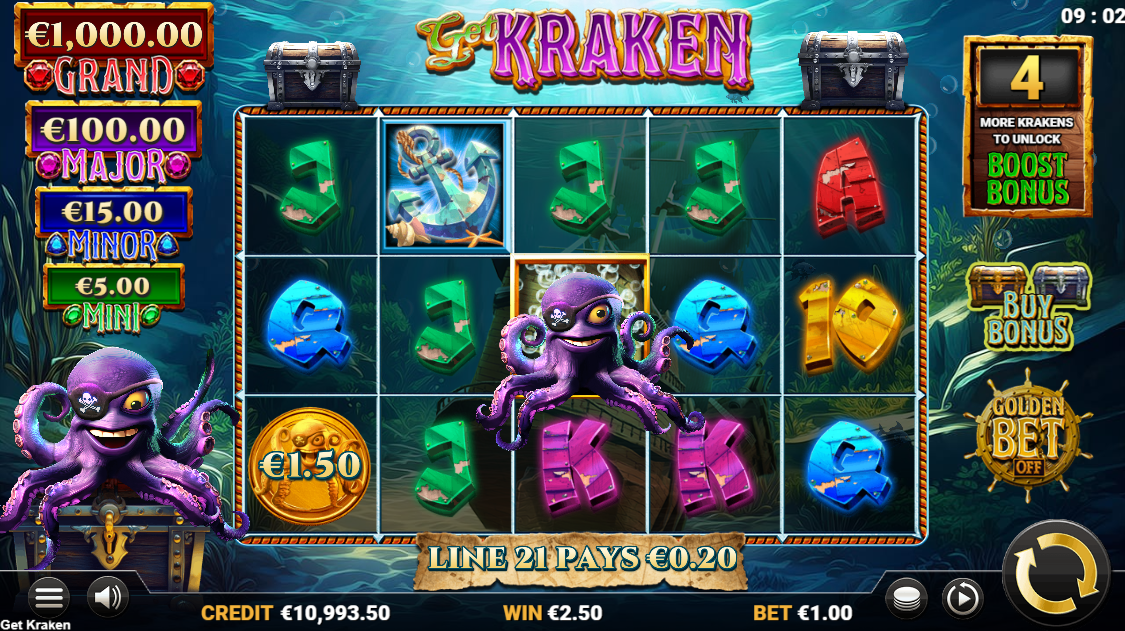 Get Kraken Kraken Collect feature showing Kraken collecting coins and gems