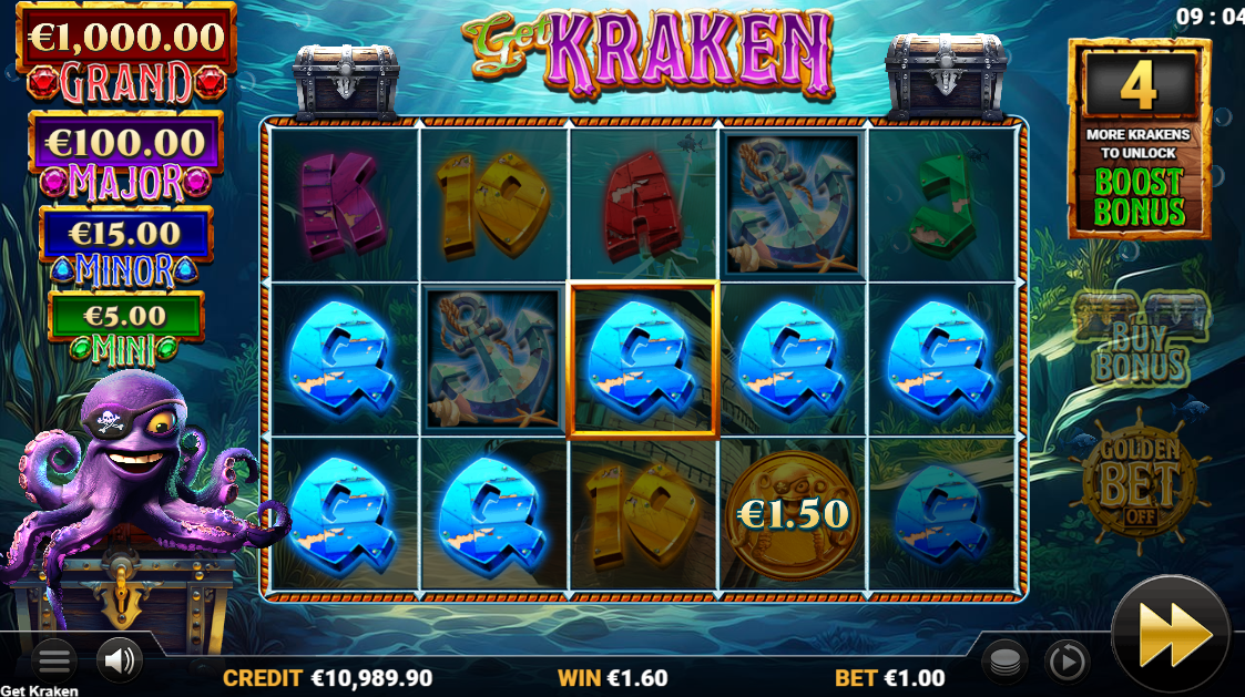 Get Kraken offers 40 fixed paylines shown in paytable view