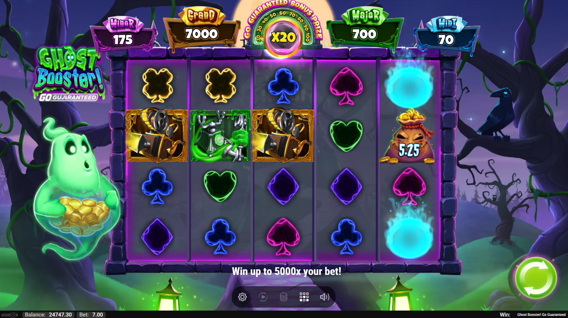 Ghost Booster Money Bag Collector symbol which triggers coin collection and GO Guaranteed meter
