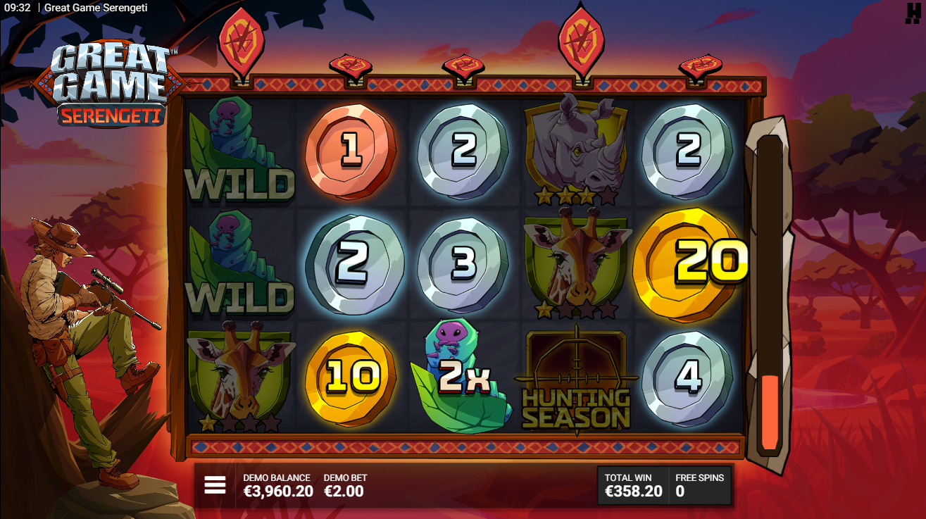 Great Game Serengeti free spins in progress
