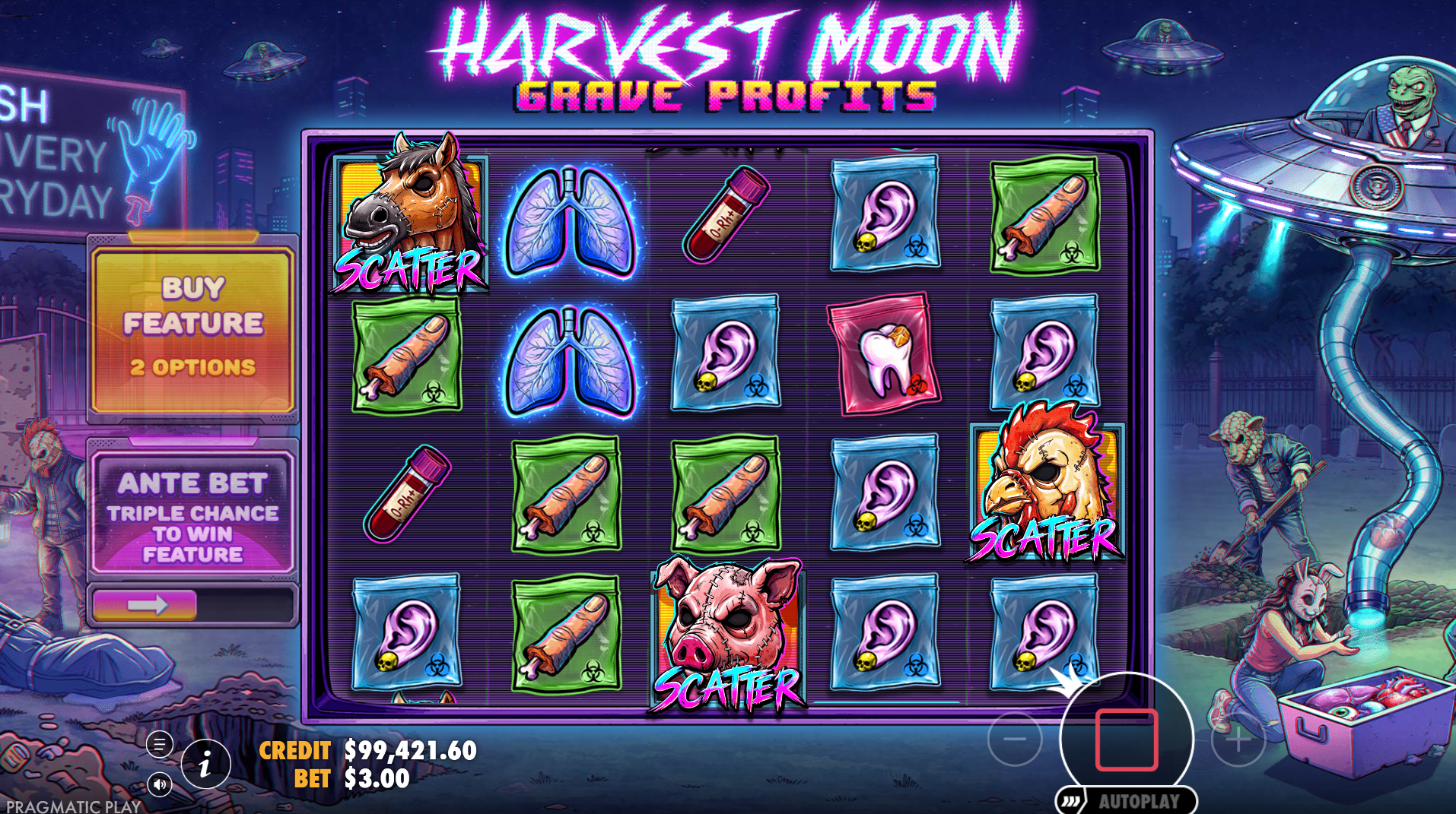Harvest Moon Grave Profits Scatter symbols on reels 1, 3 and 5