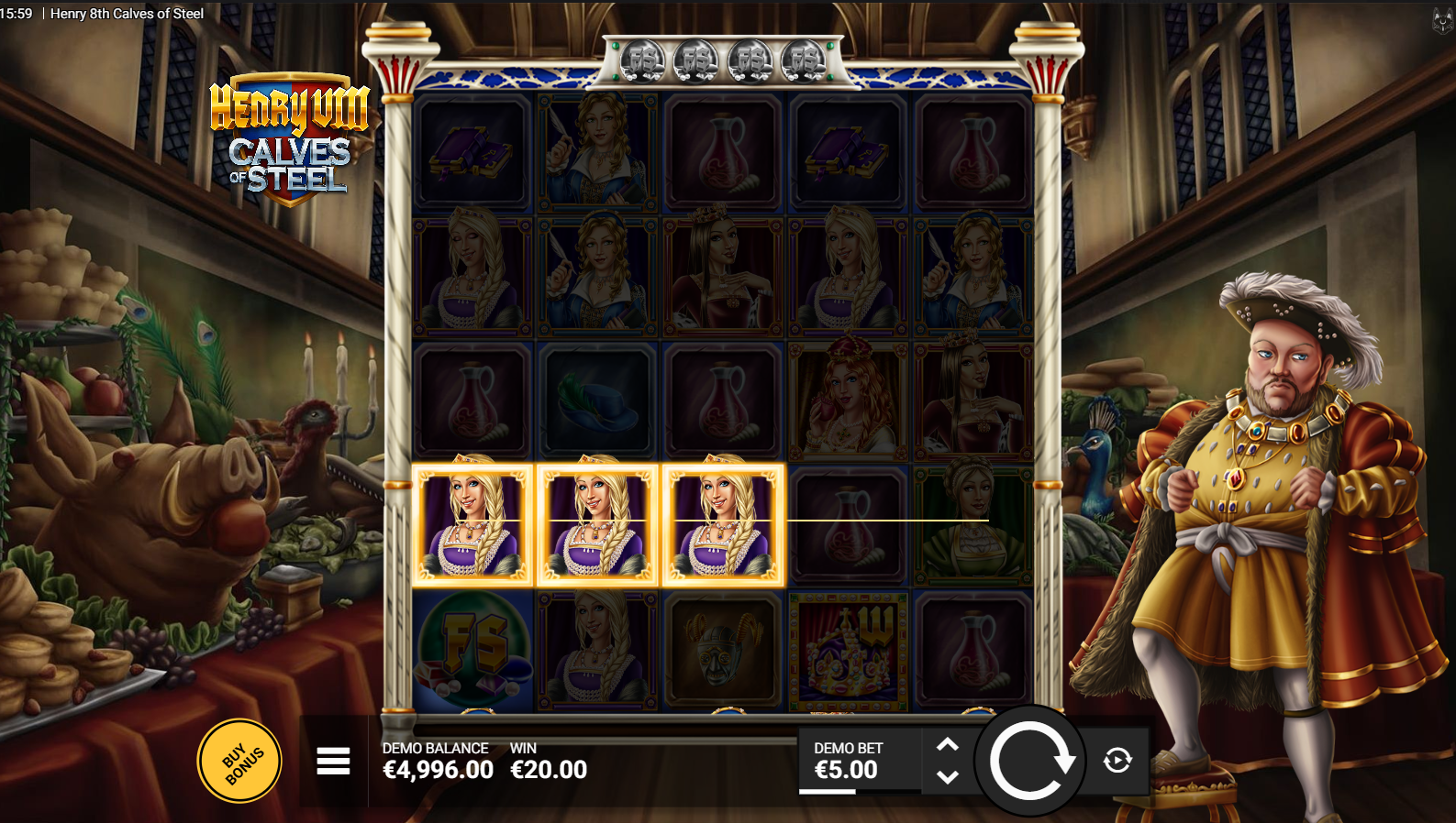 Henry 8th Calves of Steel base game screenshot showing the 5x5 grid with Walking Wild
