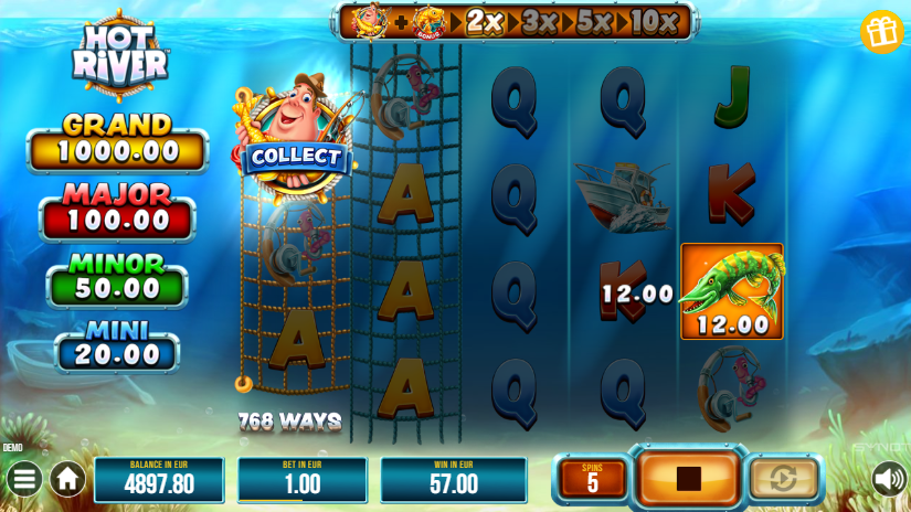 Hot River Free Spins Bonus Game in play