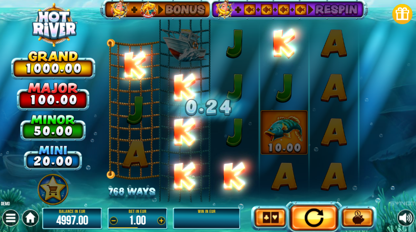 Hot River slot offering 768 ways to win