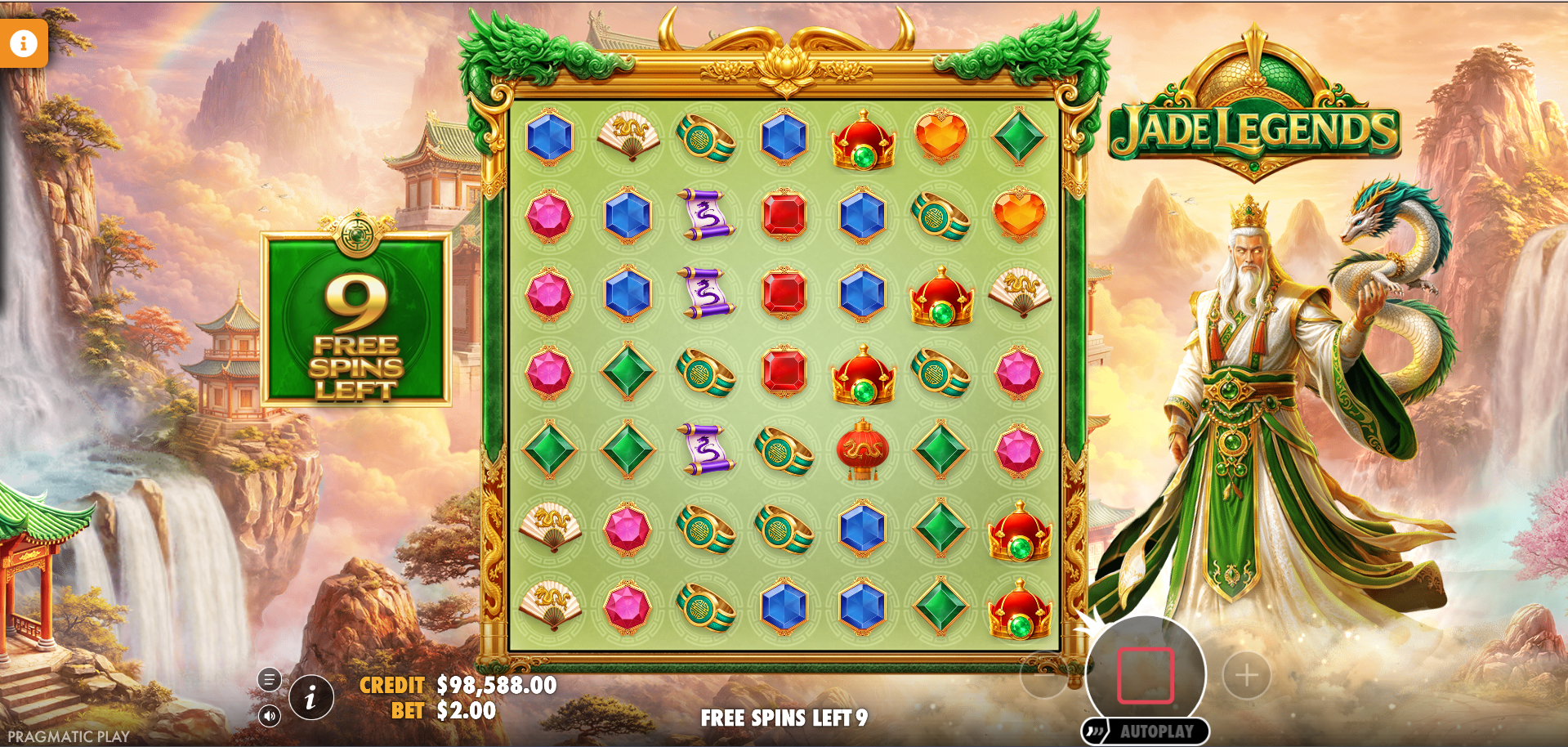 Jade Legends free spins feature with Jade Dragon and highlighted multiplier positions