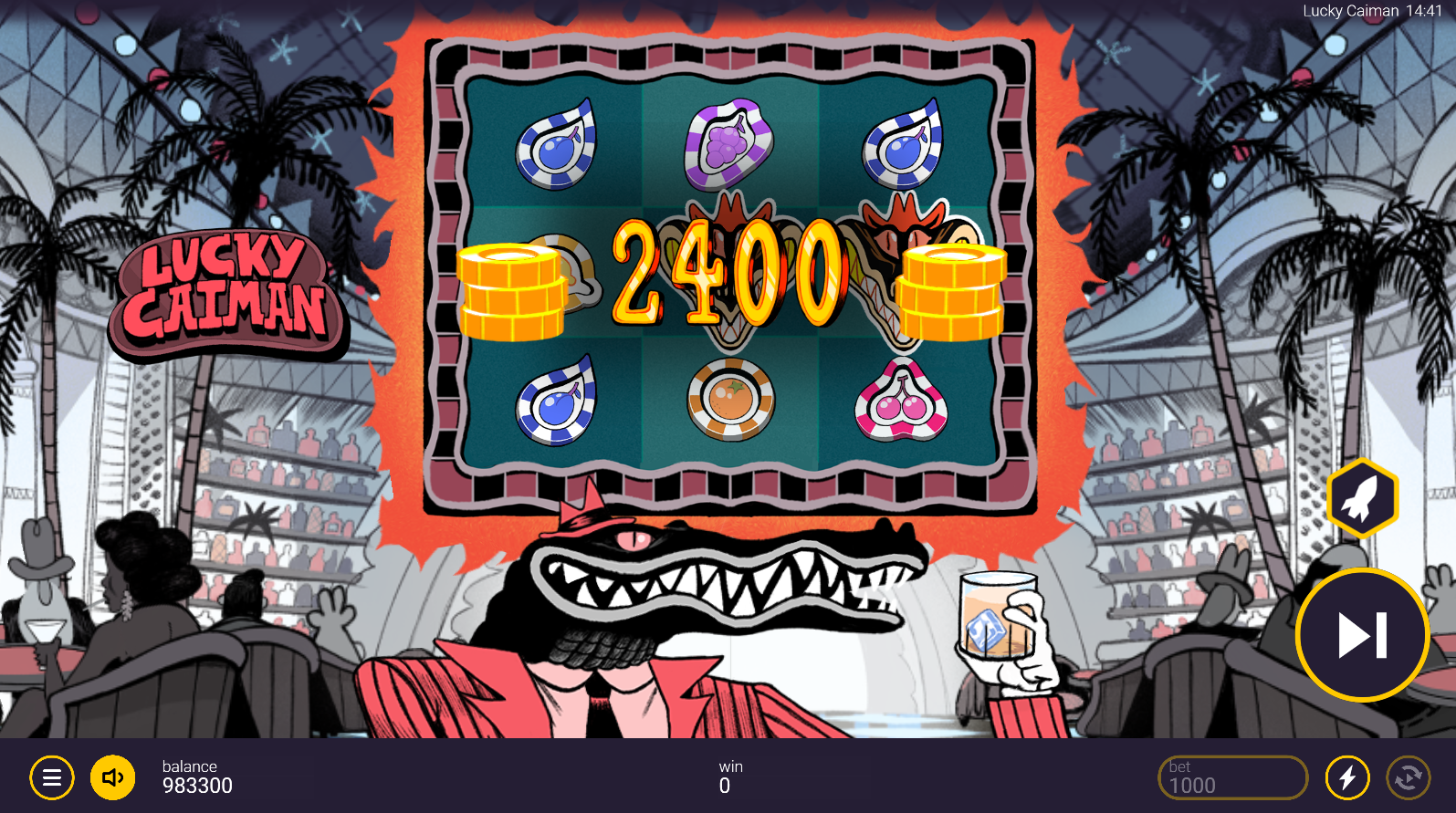 Lucky Caiman base game showing the 3x3 reel grid