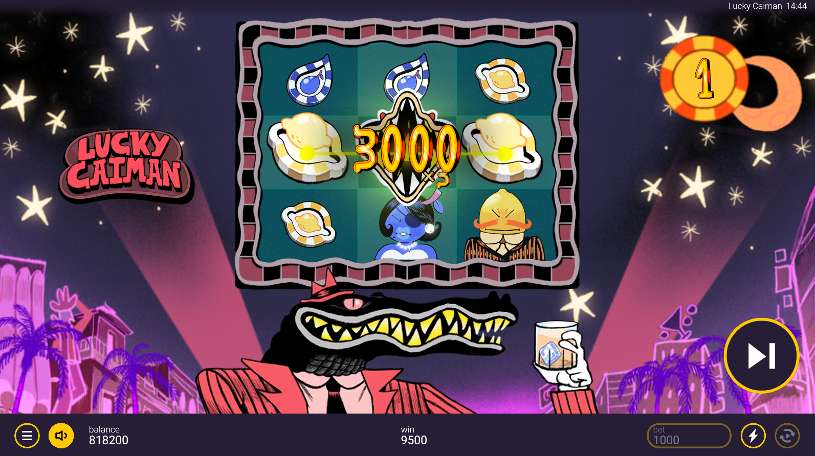 Lucky Caiman Free Spins feature with sticky Wilds