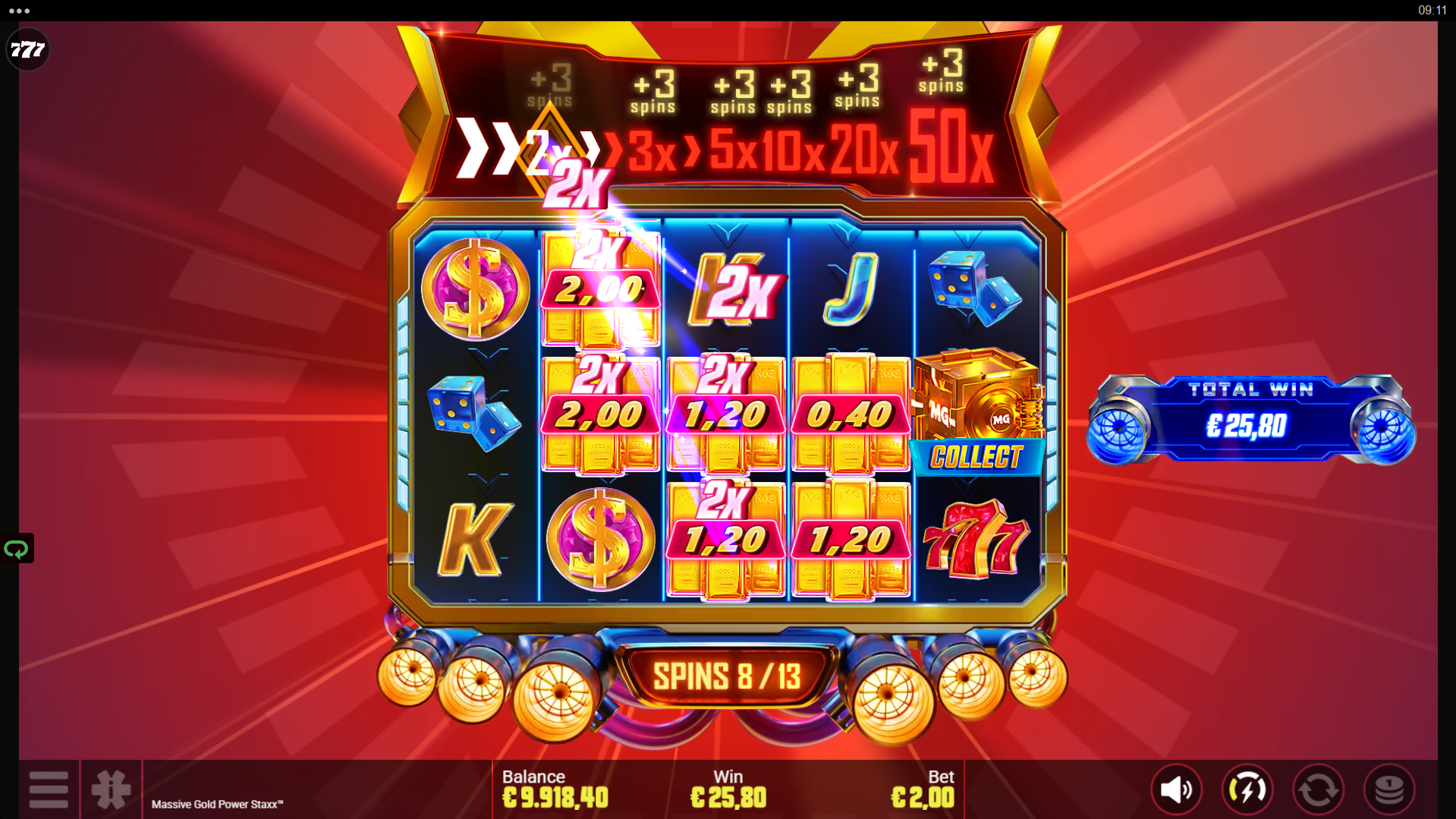 Massive Gold Power Staxx Jet Spins bonus feature with Mach Booster trail