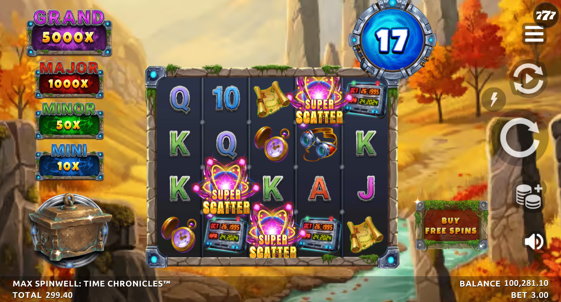 Max Spinwell Time Chronicles Super Scatter symbols unlocked after reaching the Futuristic era