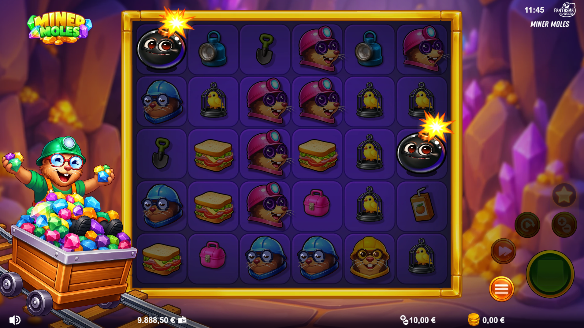 Miner Moles bomb symbols that explode in a 3x3 area doubling multipliers in free spins