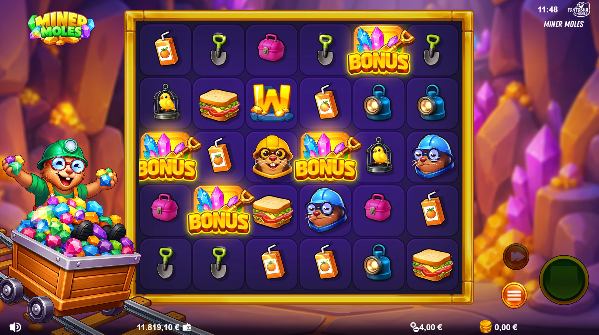 Miner Moles bonus scatter symbols that trigger free spins