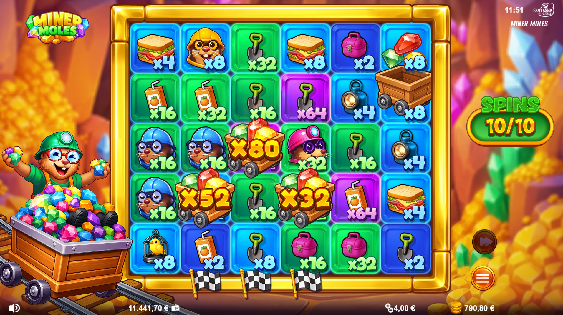 Miner Moles free spins bonus round