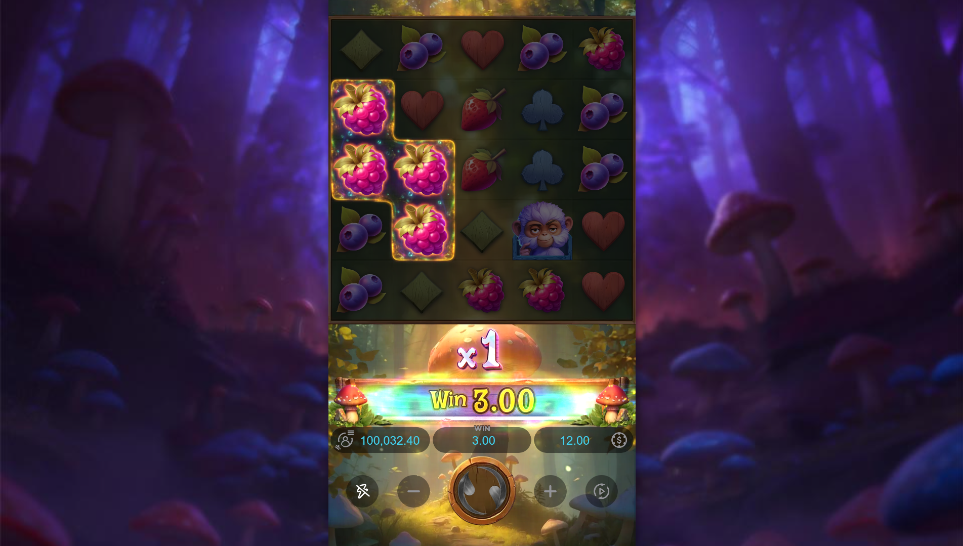 Monkeys Wild Party cluster pays mechanic showing connected symbol wins