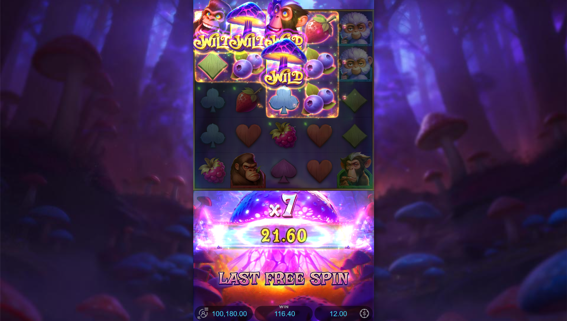 Monkeys Wild Party Free Spins feature in play with cascading multiplier