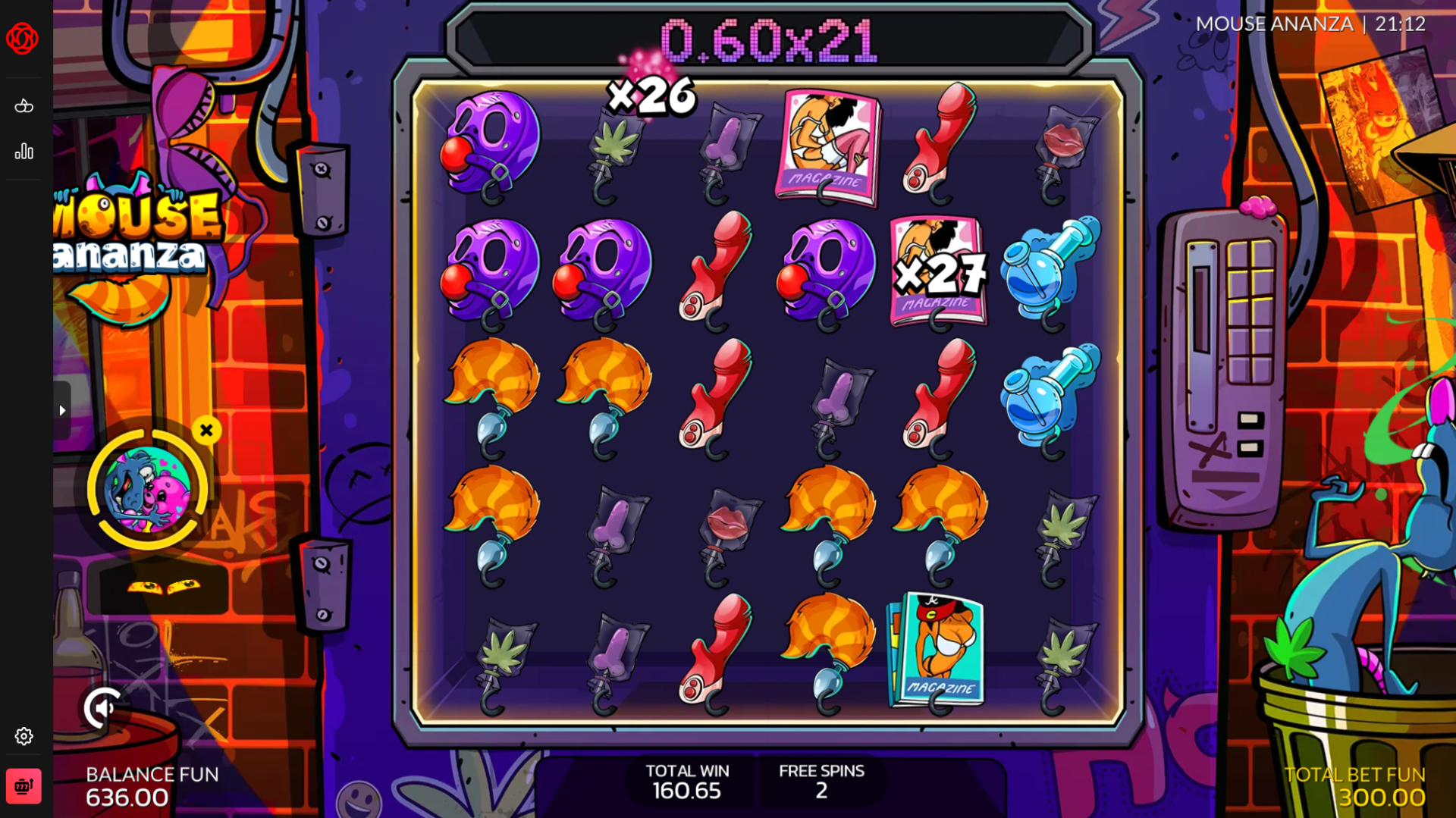 Mouse Ananza multipliers feature showing escalating multiplier values