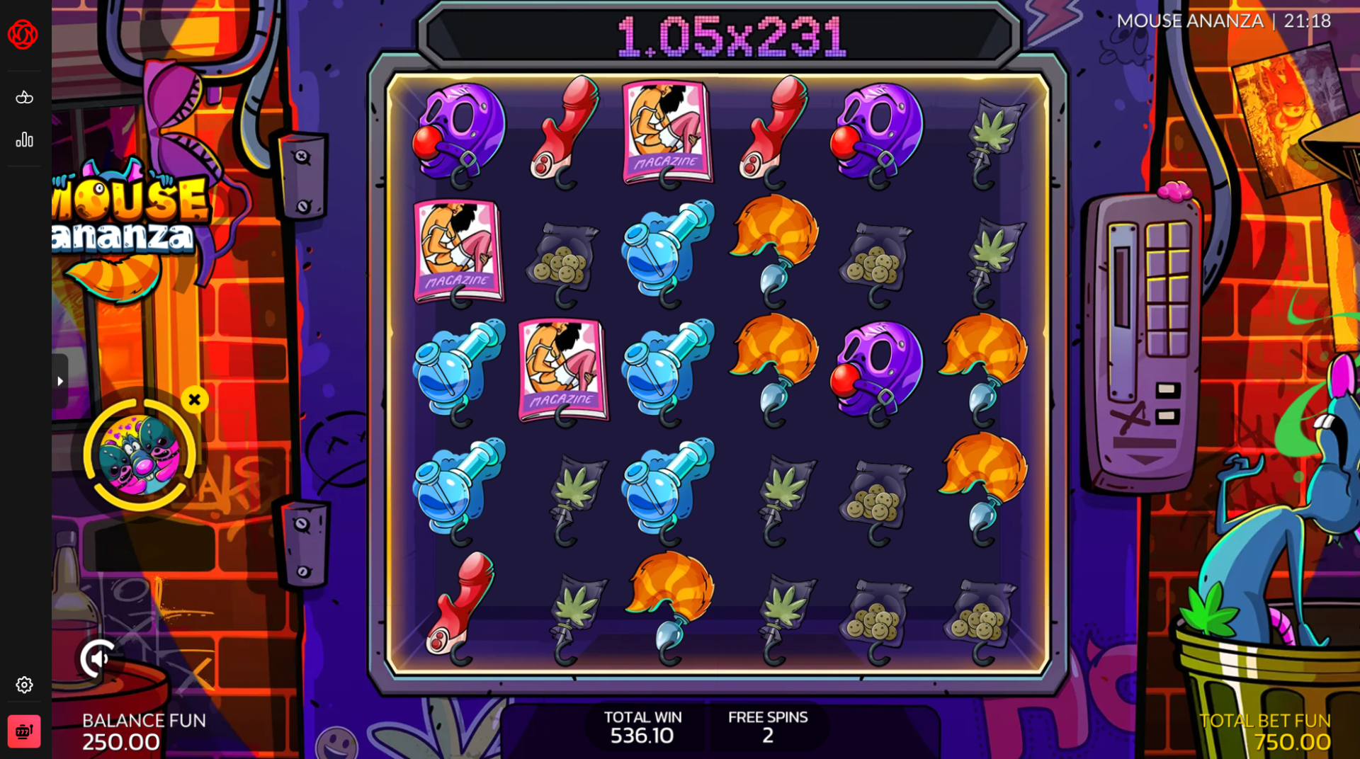 Mouse Ananza Three Is Not A Crowd bonus game with 15 free spins