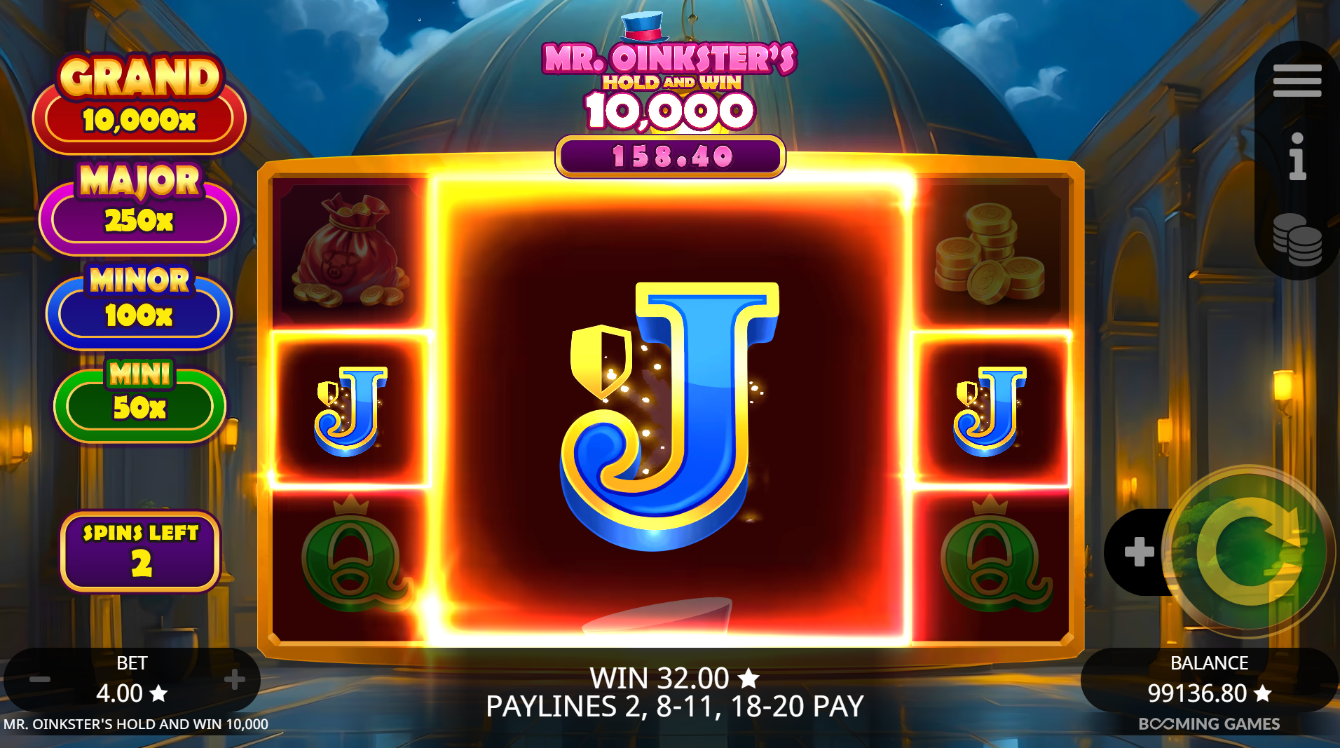 Mr. Oinkster's Hold & Win 10,000 Super Bonus round accessed via the 100x bonus buy
