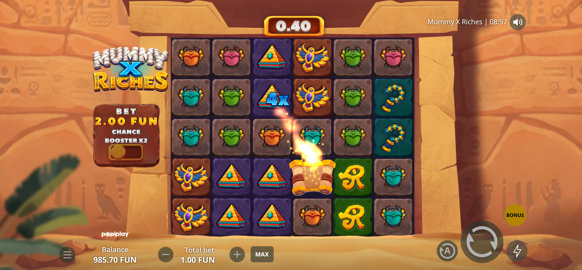 Mummy X Riches Multiplier Pot feature active during bonus