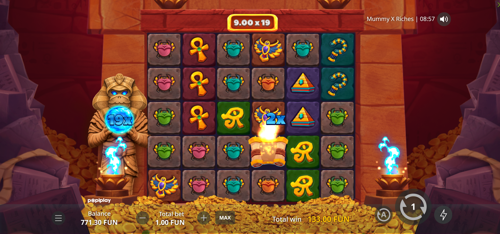 Mummy X Riches Super Free Spins in play with 10x starting Multiplier Pot