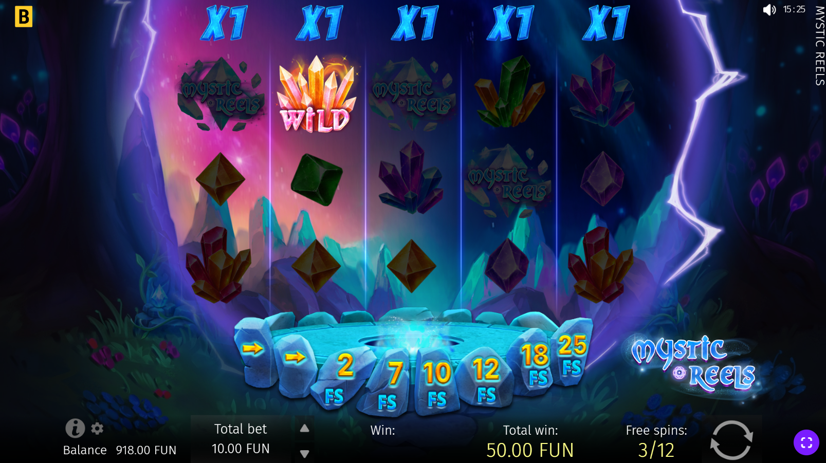 Mystic Reels Free Spins feature with trail positions and reel multipliers