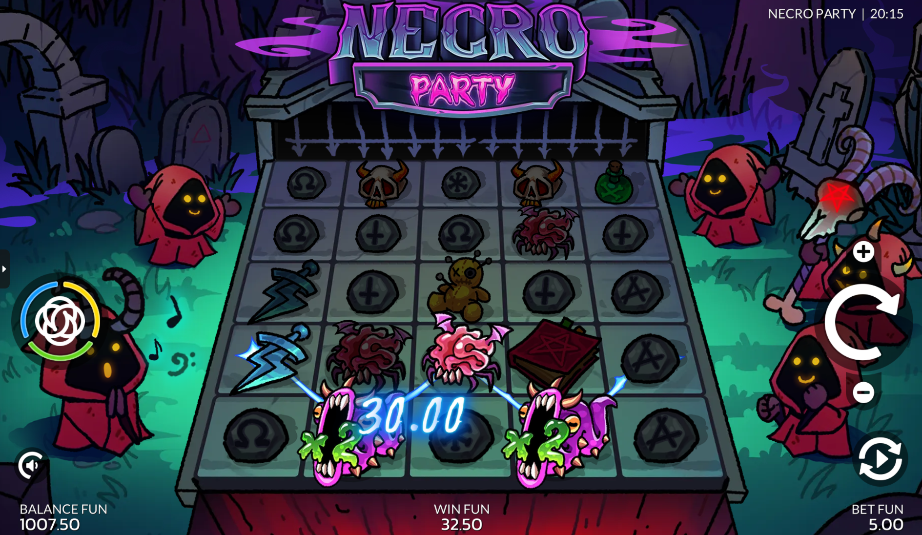Necro Party base game reels showing symbol layout