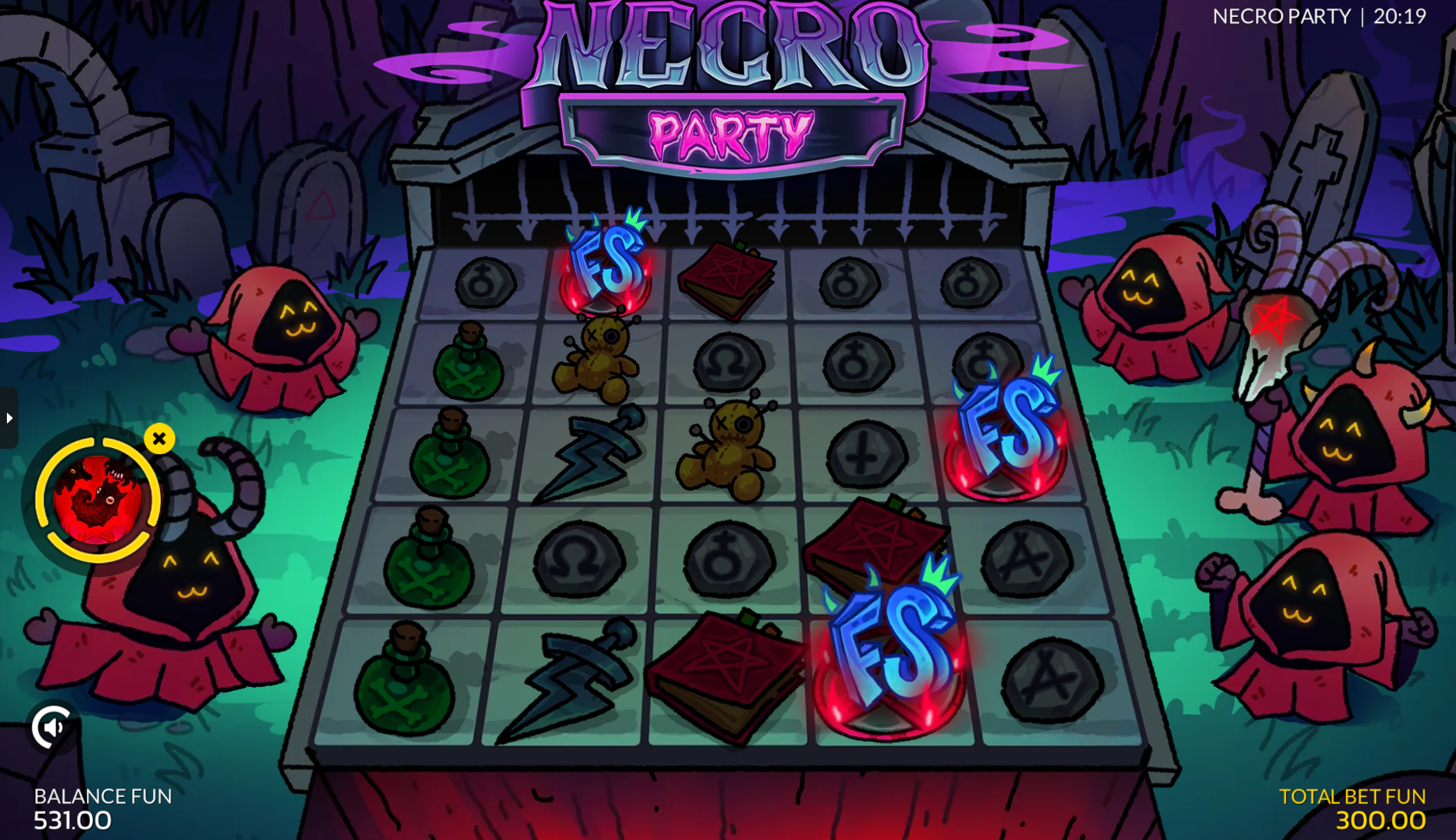 Necro Party free spins bonus game symbols on the reels