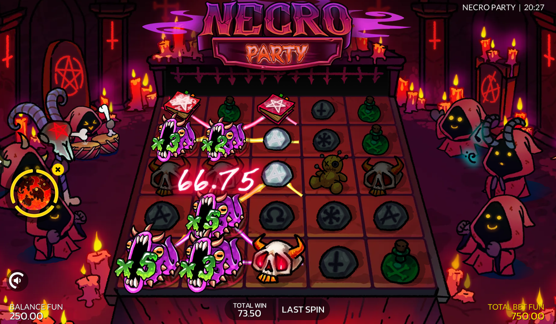 Necro Party Hellfire Bash bonus buy feature in action