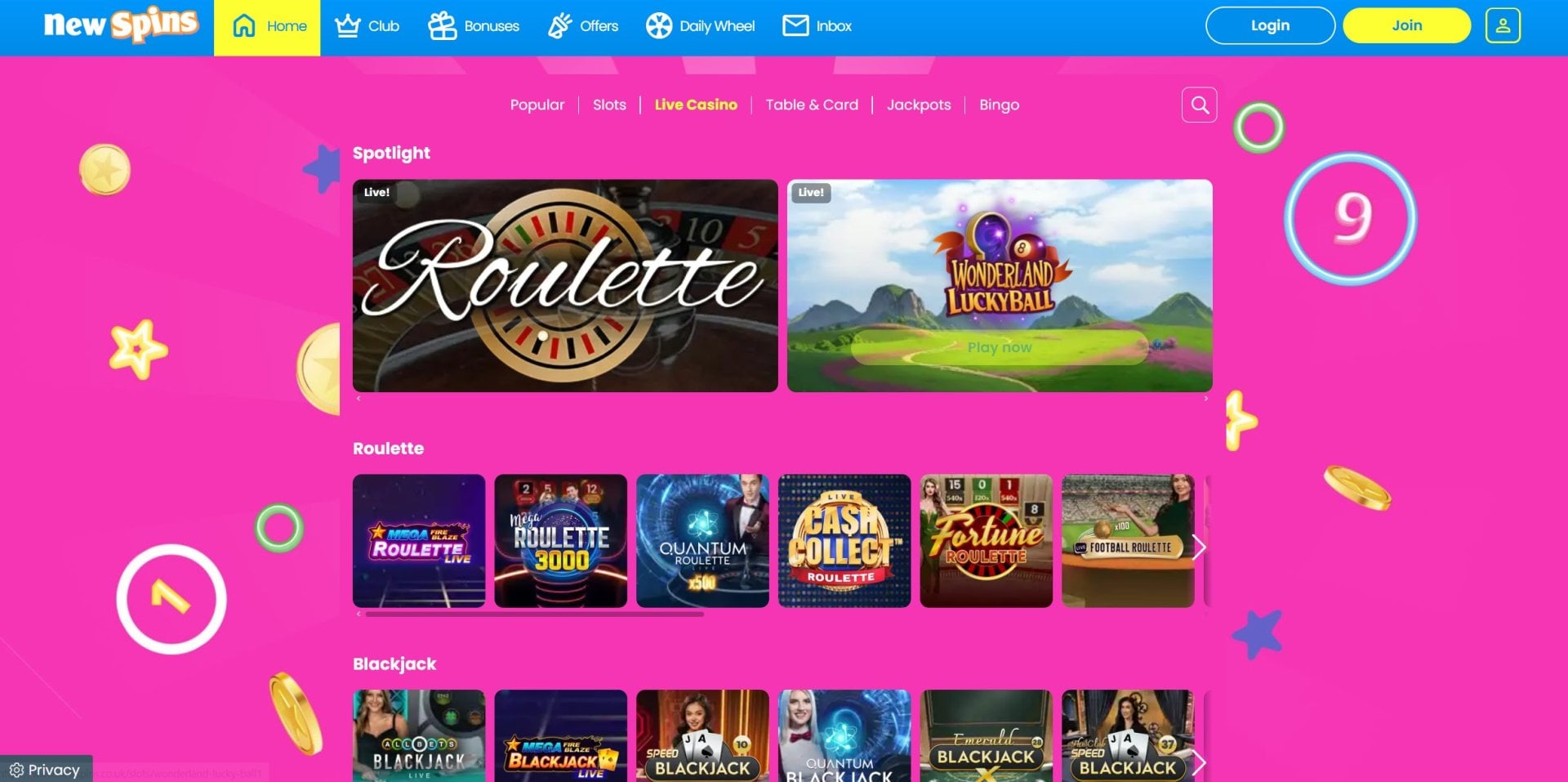 New Spins Live Casino