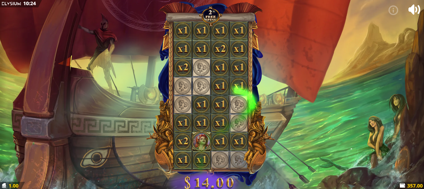Odyssey Hold and Win Free Spins in play with character powers active