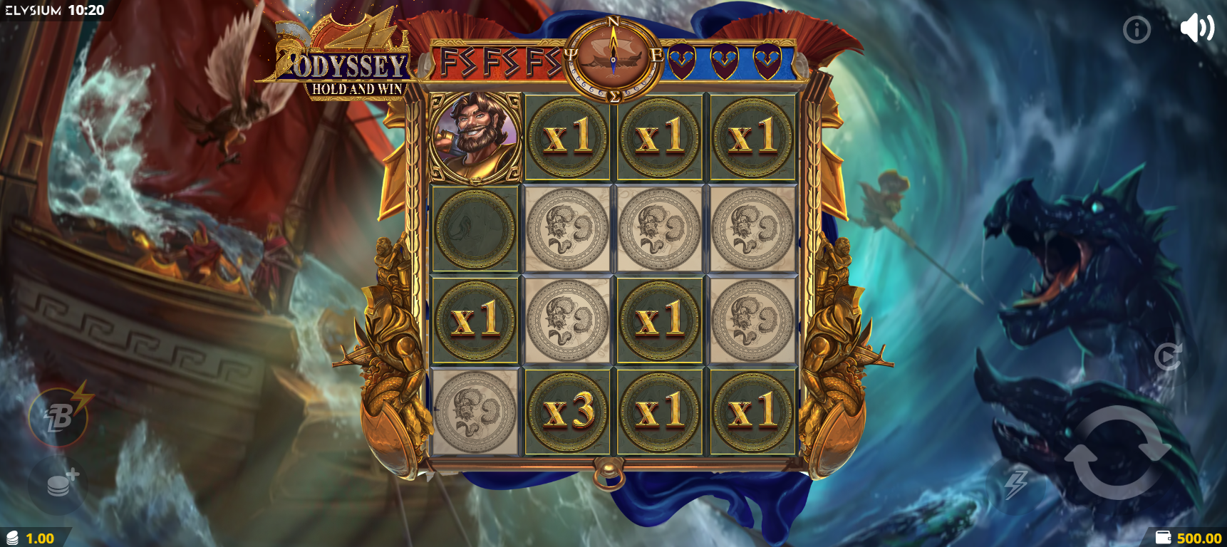 Odyssey Hold and Win Poseidon Collect feature combining cash symbol values