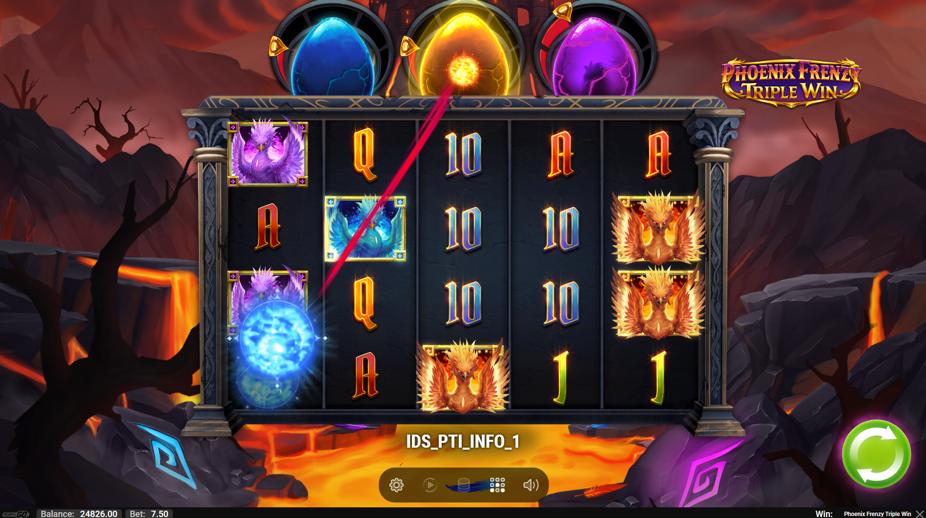 Phoenix Frenzy Triple Win Blazing Egg Meters feature showing three colored meters filling with Mystery Orbs