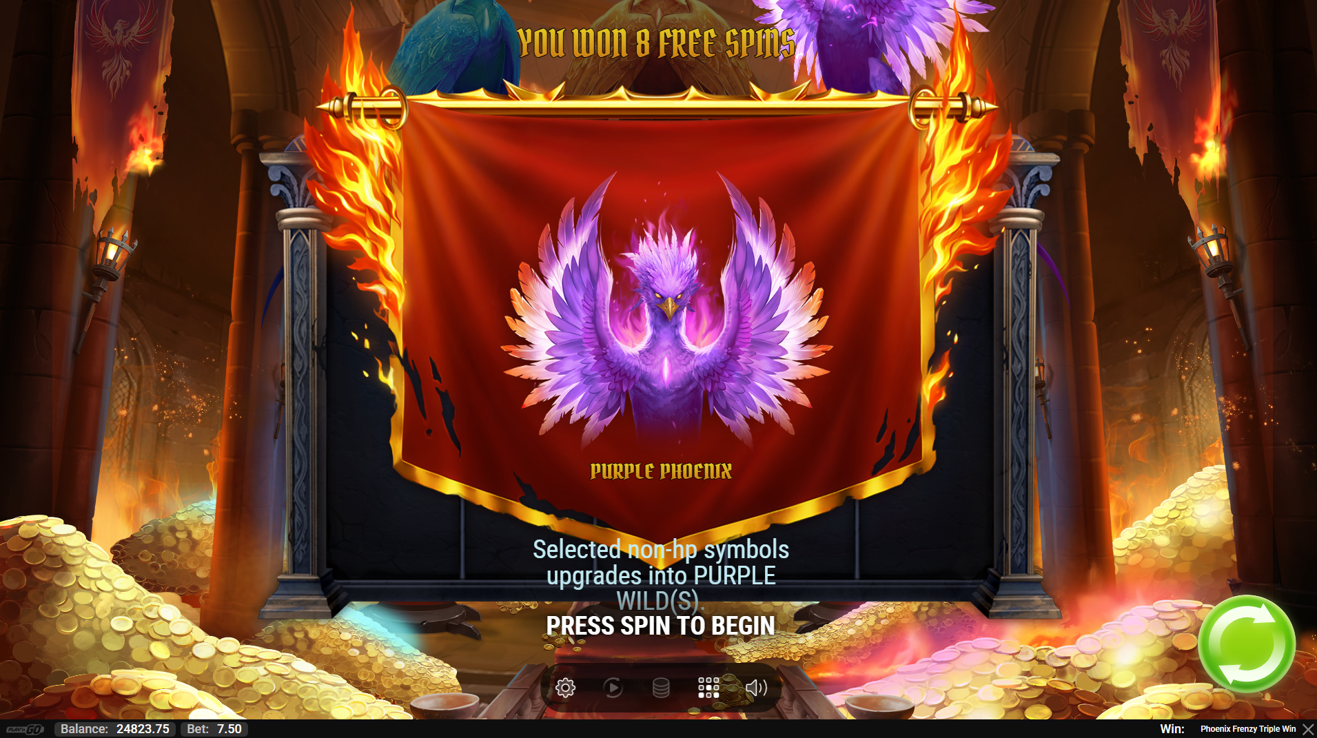 Phoenix Frenzy Triple Win Purple Phoenix Rebirth bonus triggered