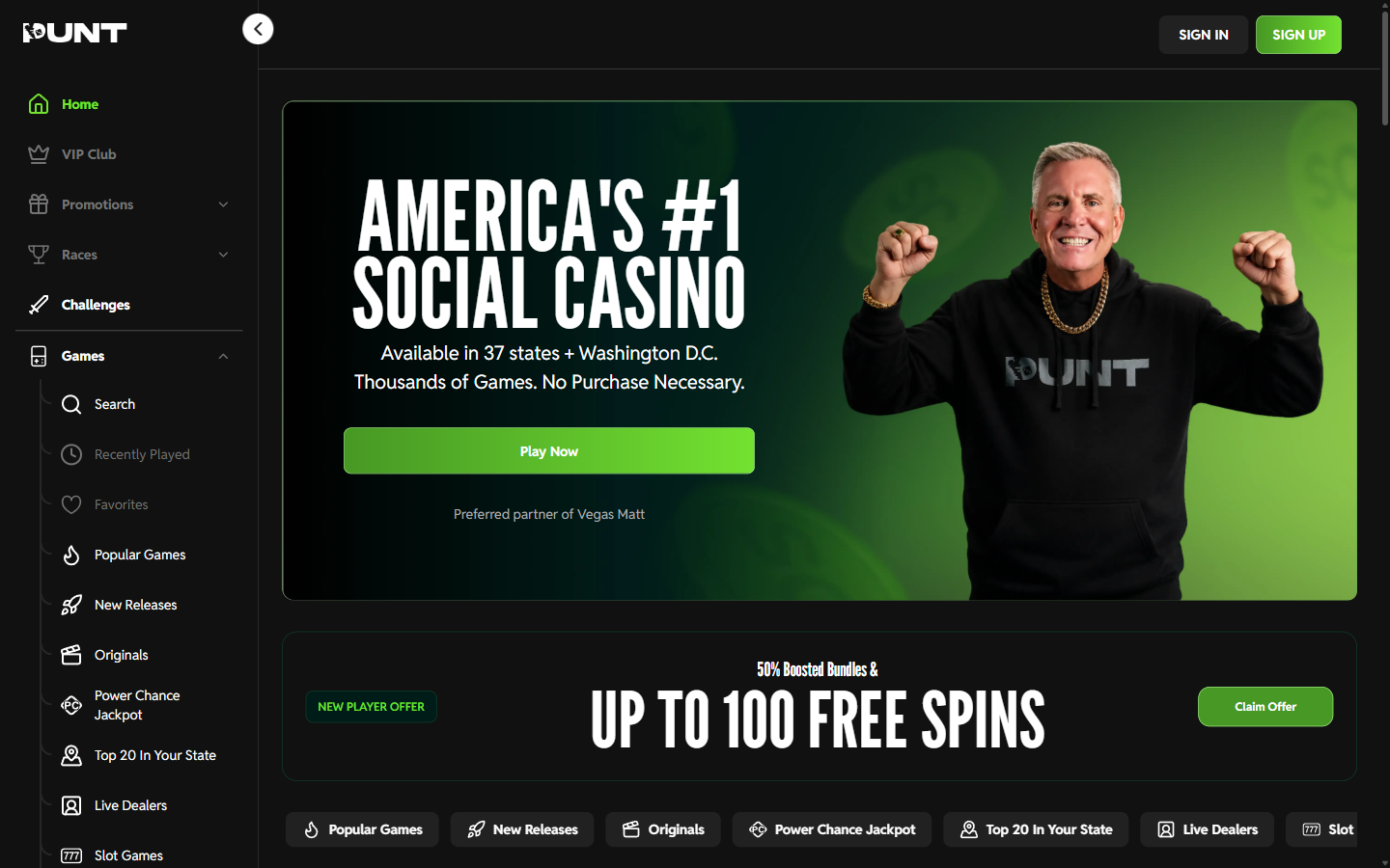 Punt Casino Homepage