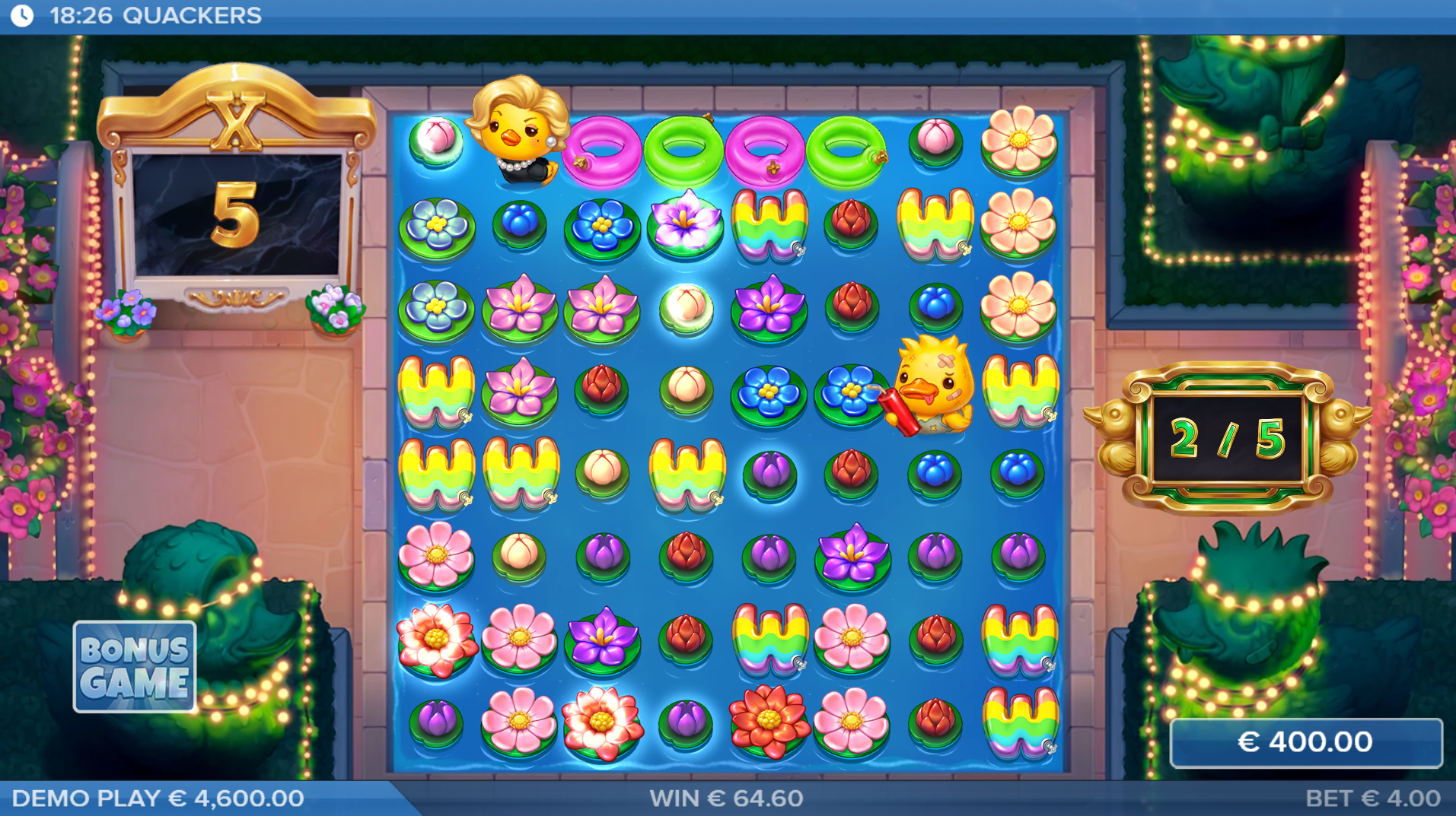 Quackers Quack Drops bonus round on the expanded 8x8 grid