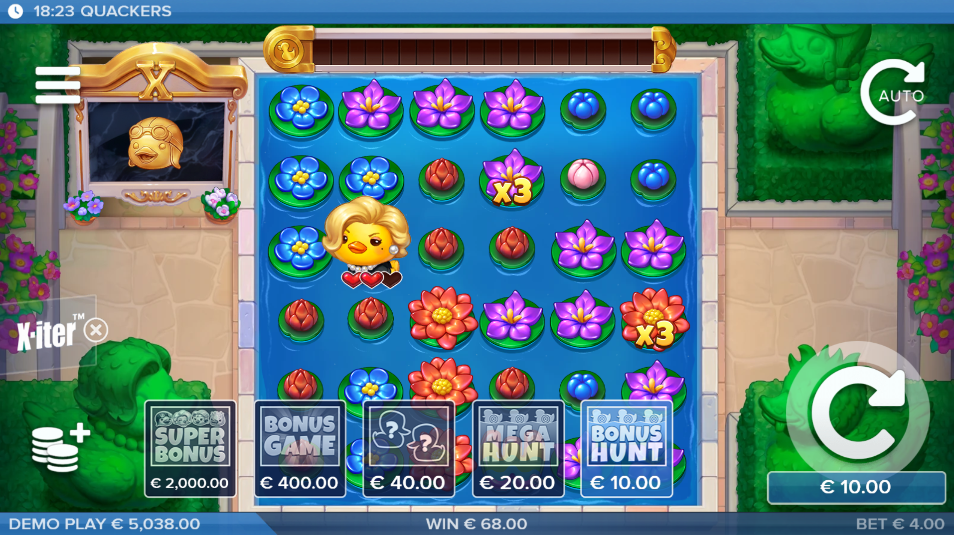 Quackers X-iter bonus buy menu showing all five purchase options