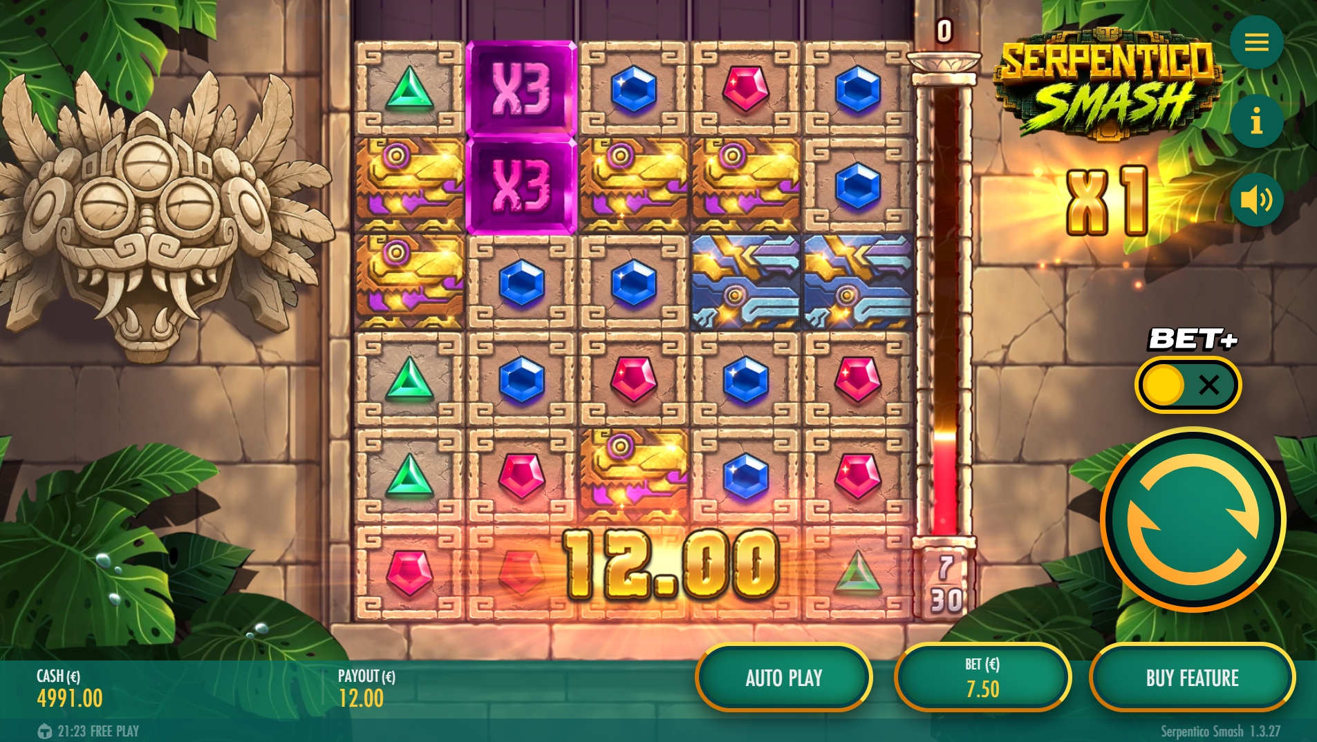 Serpentico Smash base game - 6x5 cluster pays grid with smash mechanic