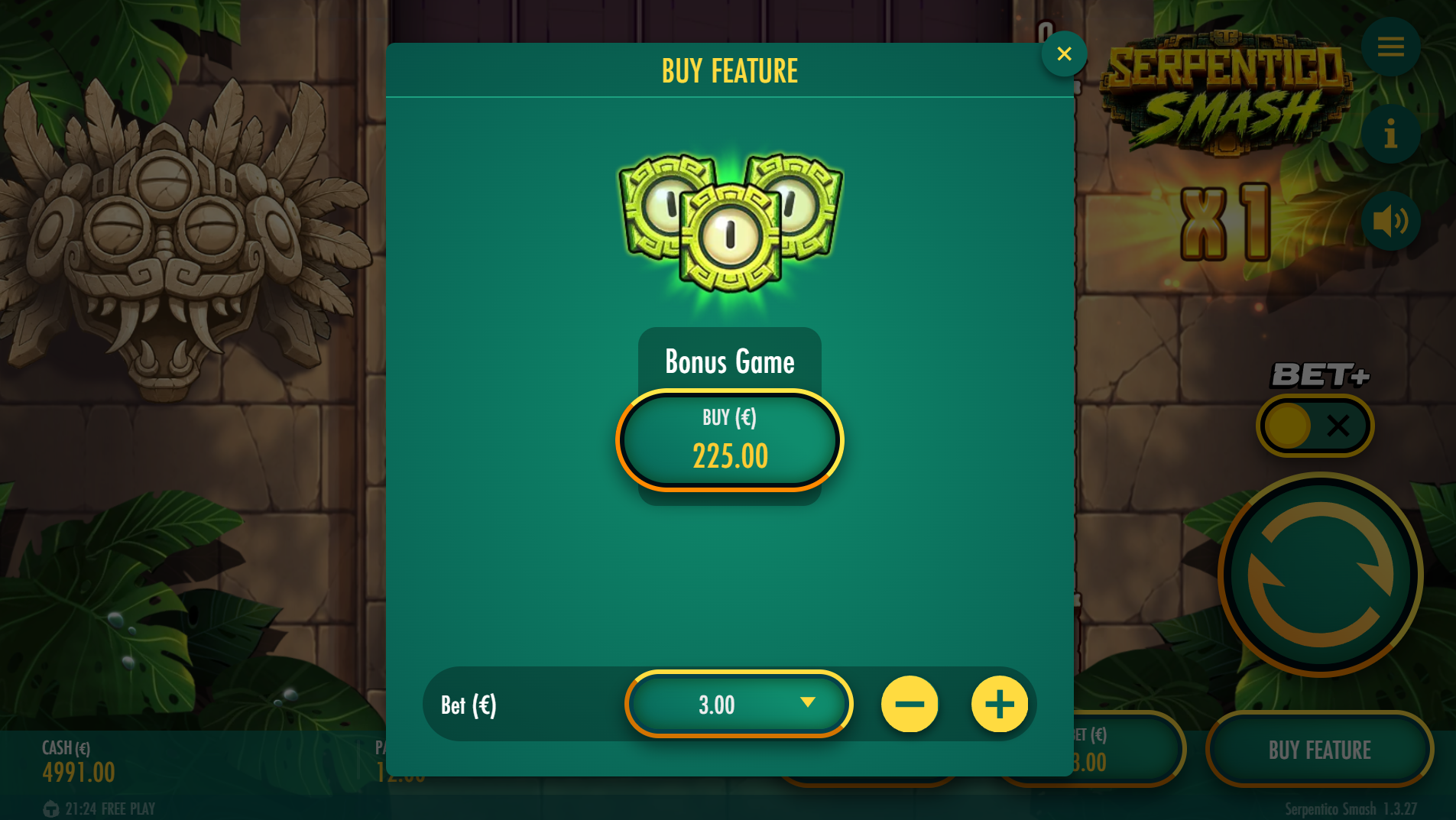 Serpentico Smash bonus buy option screen