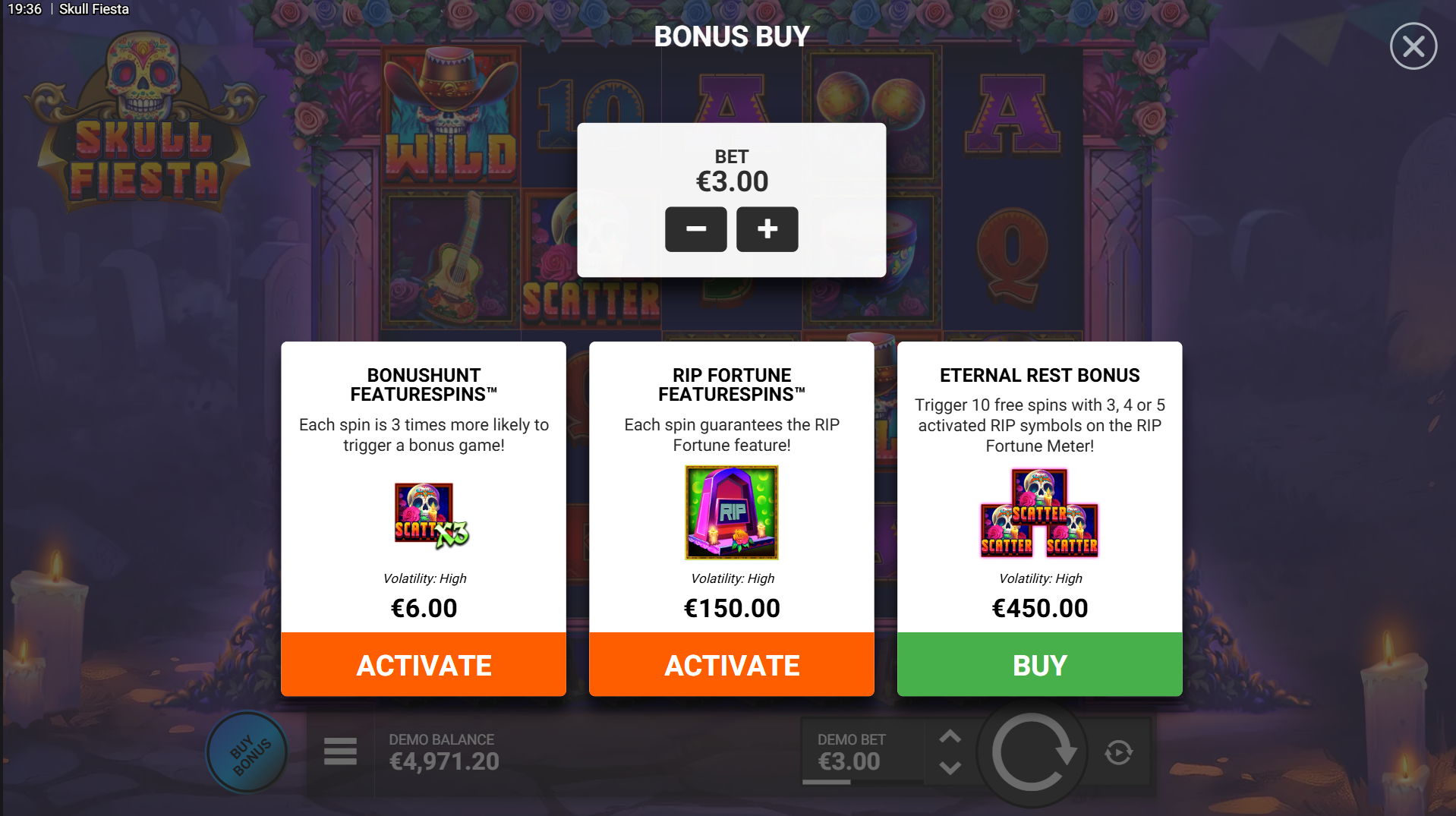 Skull Fiesta slot bonus buy options screenshot