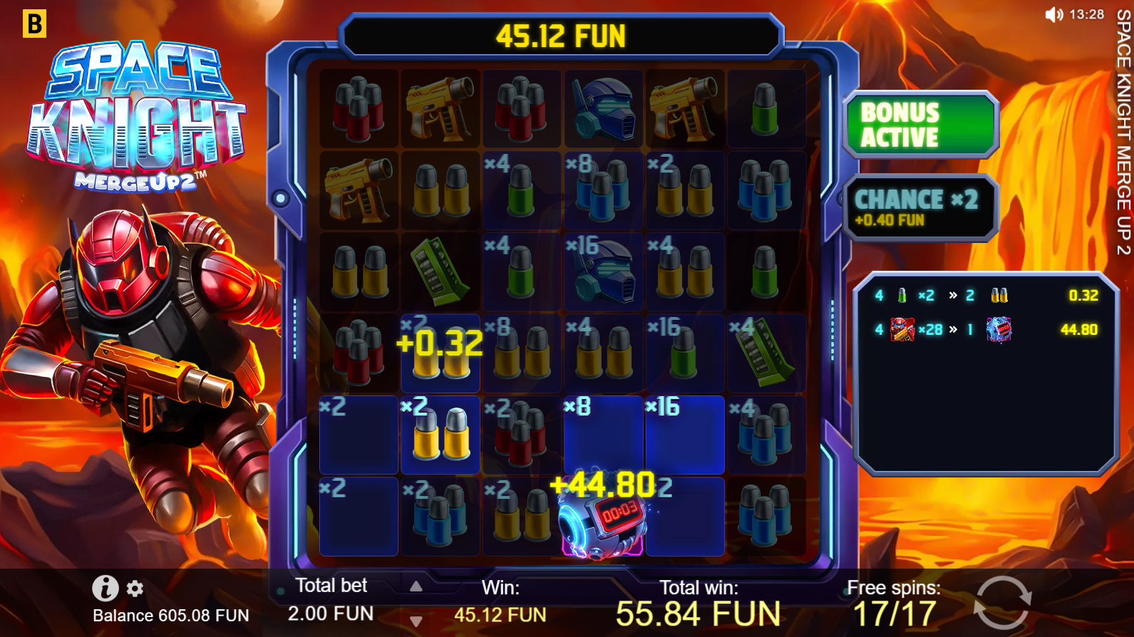 Space Knight Merge Up 2 bonus round 1 - standard Free Spins