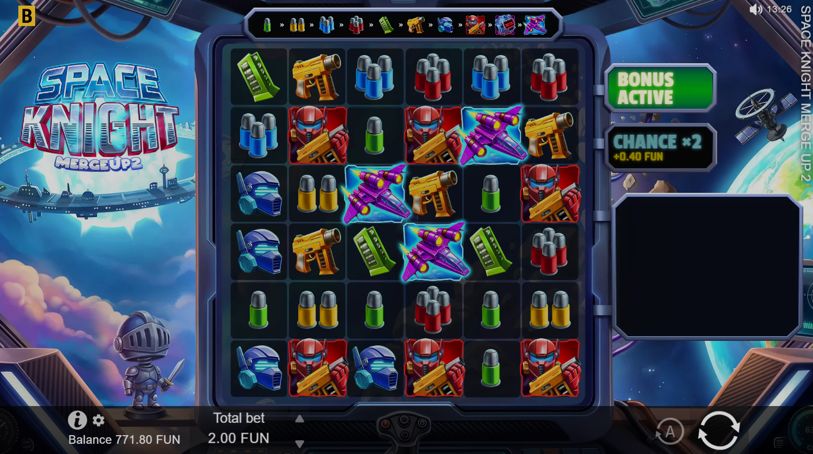 Space Knight Merge Up 2 scatter symbols that trigger the Free Spins bonus