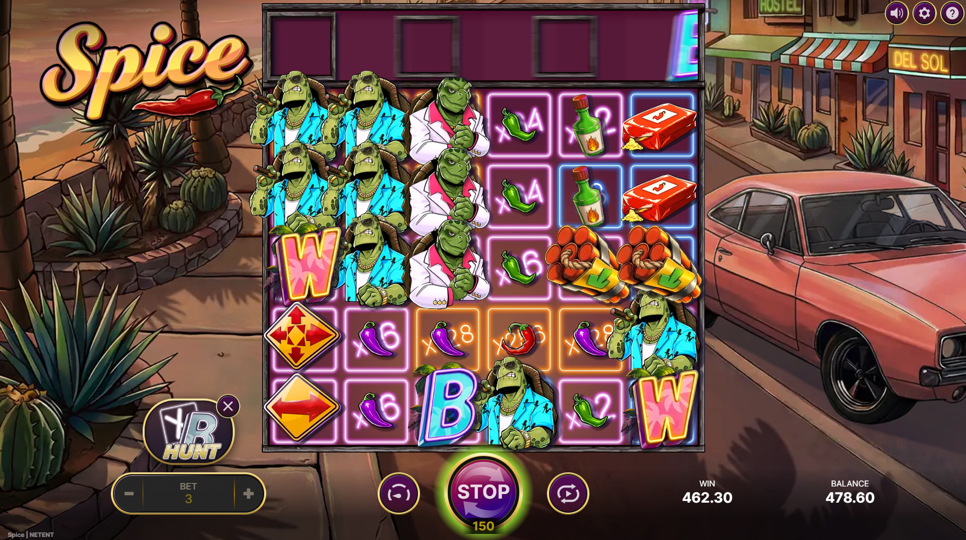 Spice slot Base Multiplier Layer with Bonus Hunt Elevate Feature showing large multipliers across the grid