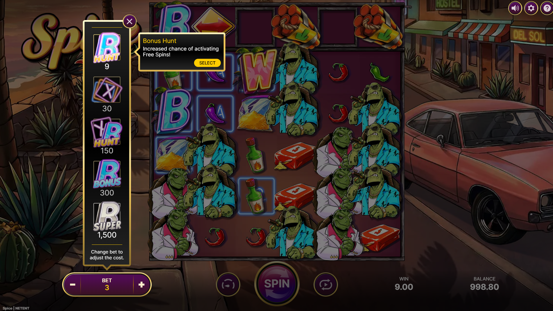 Spice slot Elevate Feature bonus buy options menu
