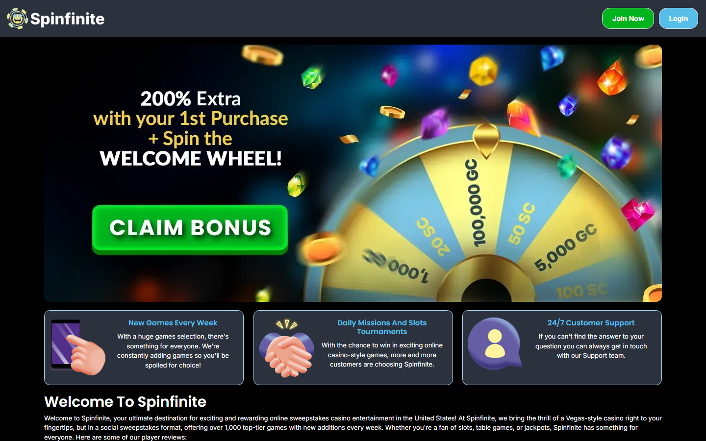 Spinfinite Welcome Bonus