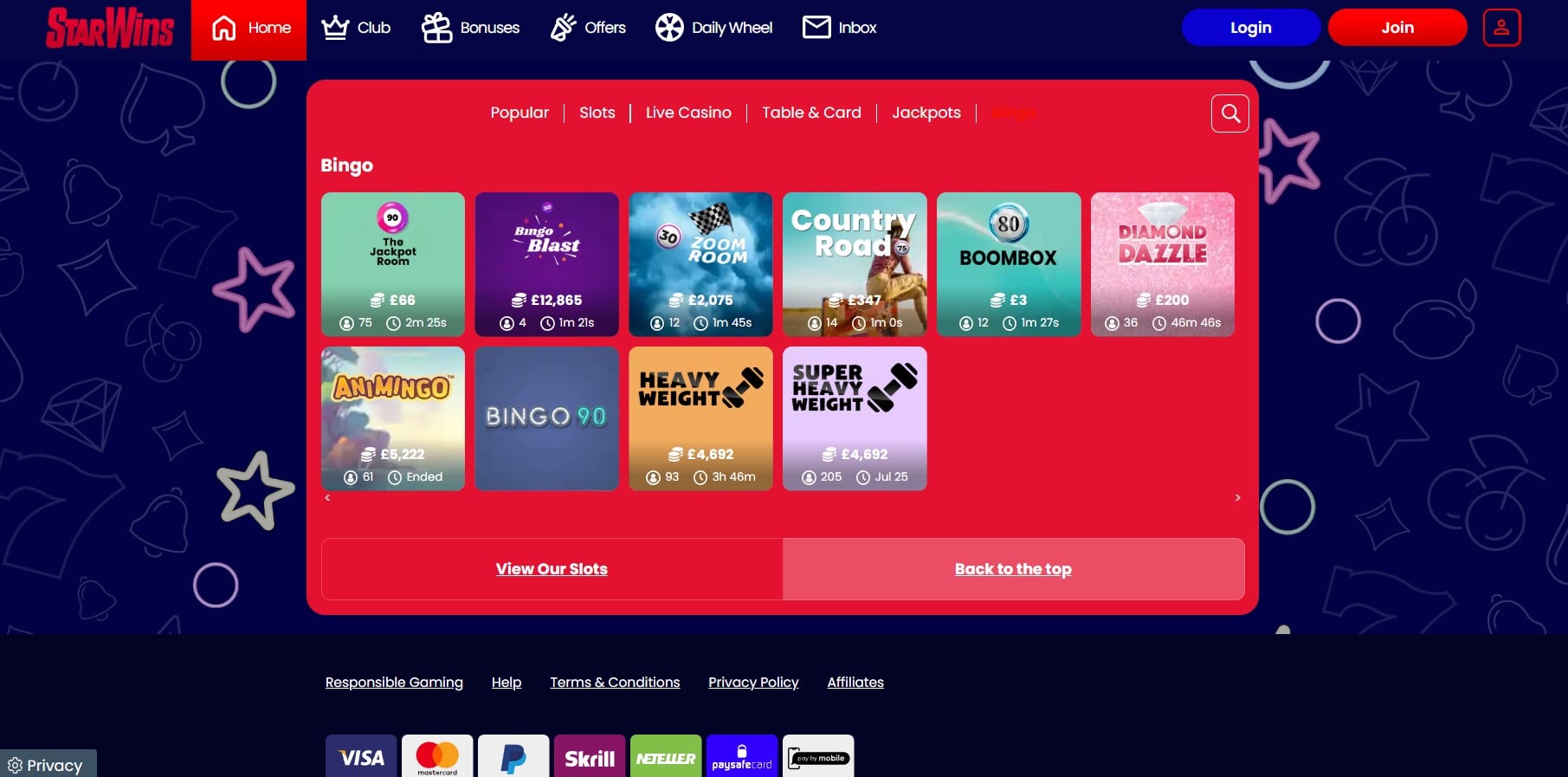 Star Wins Bingo Rooms