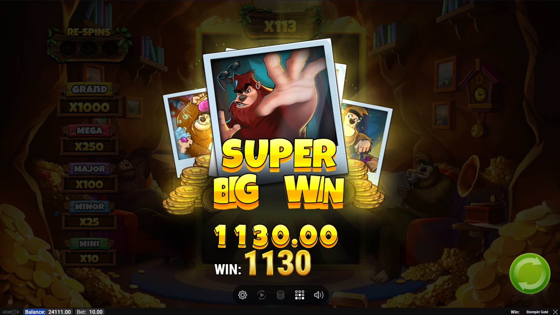 Stompin' Gold big win screen during the Hold and Spin feature