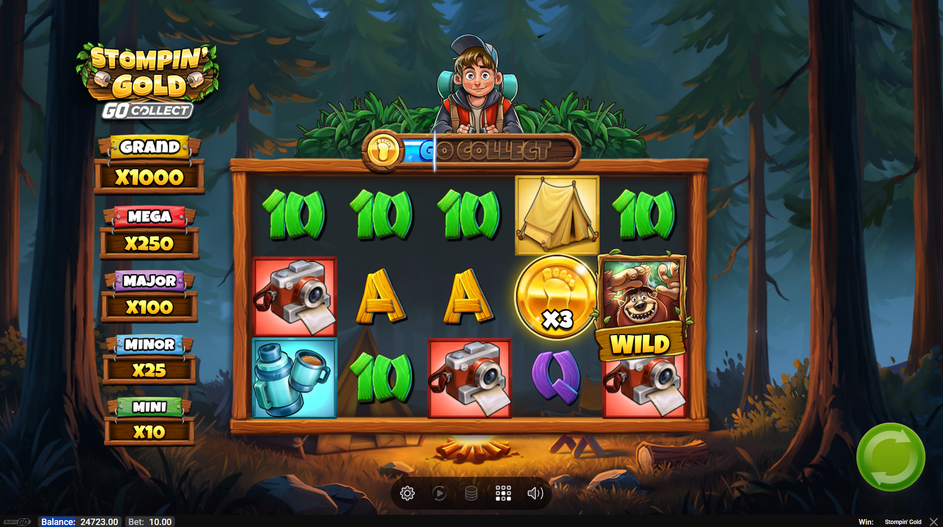 Stompin' Gold Bounty Coins showing Mini, Minor, Major, Mega and Grand jackpot values