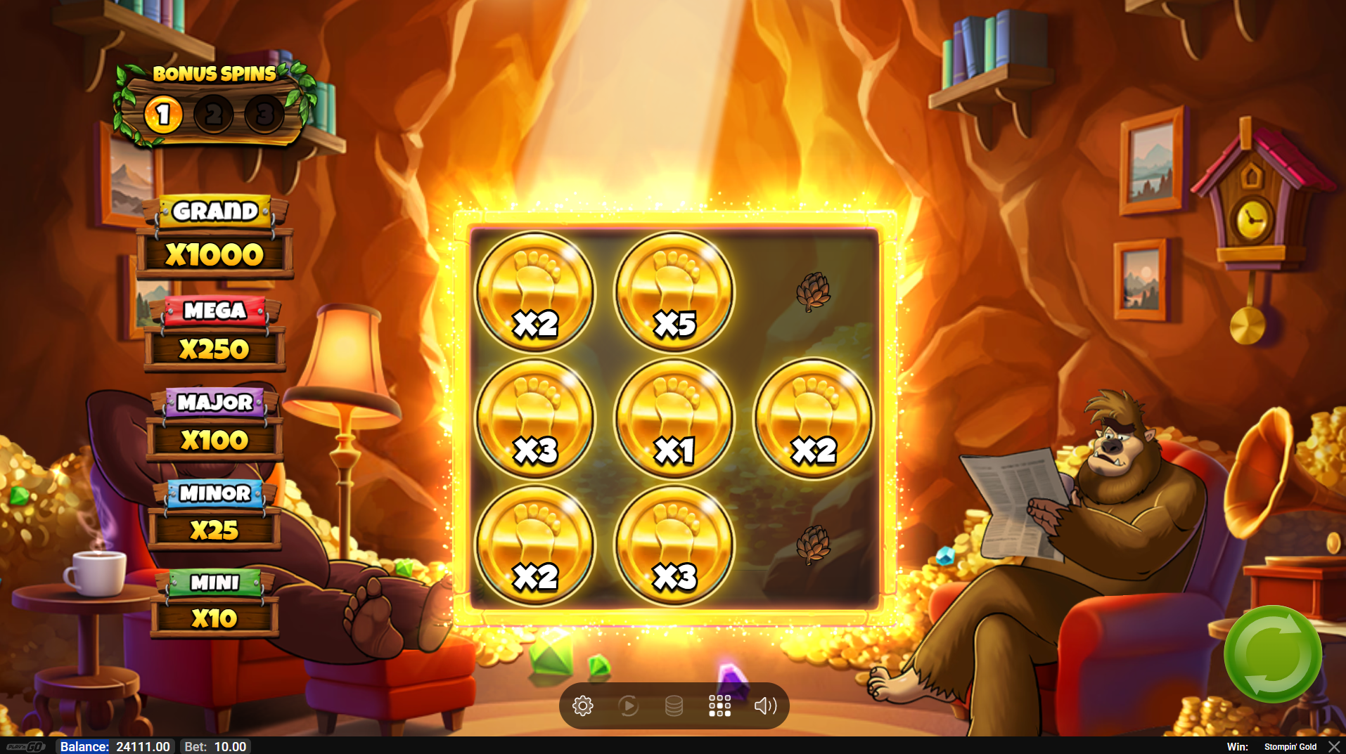 Stompin' Gold Hold and Grow feature with expanding grid