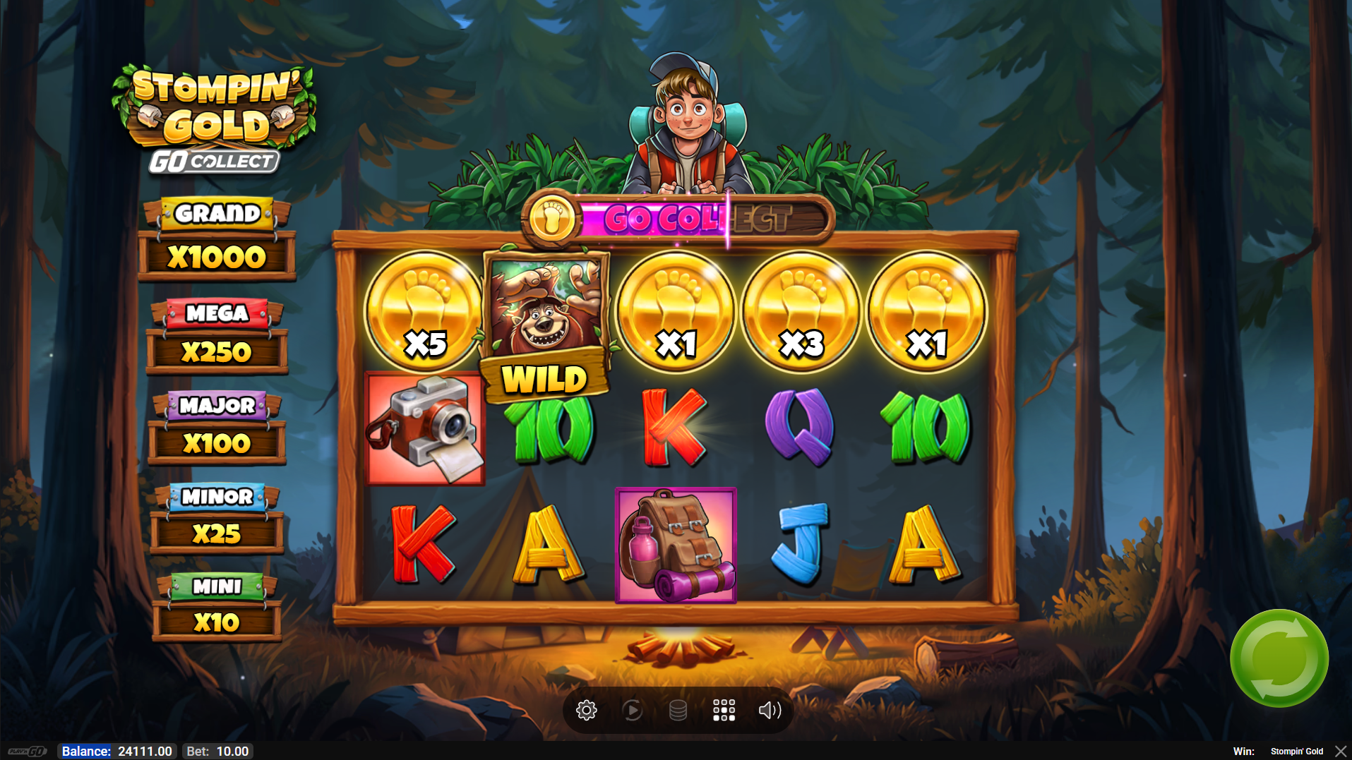 Stompin' Gold Hold and Spin feature with Bounty Coins on expanded grid