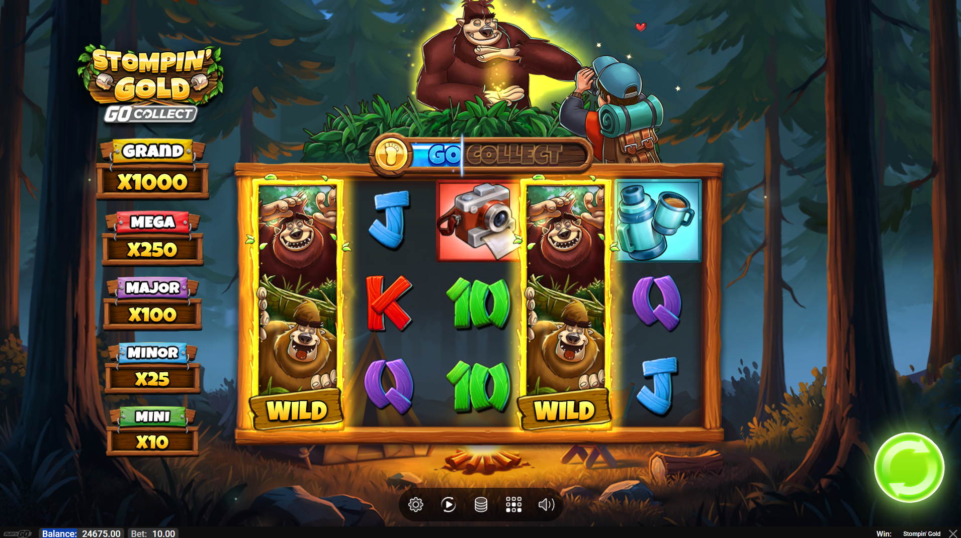 Stompin' Gold wild symbols showing Biggie and Boogie Bigfoot characters